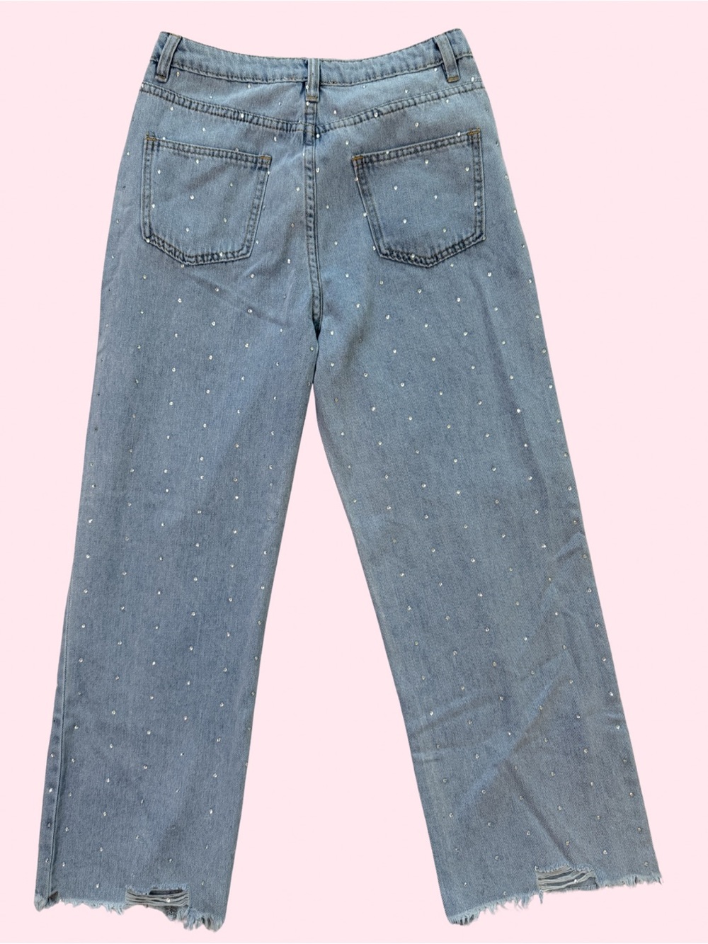 Mable Light Blue Diamond -Dotted Wide Leg Jeans - Picture 2 of 3
